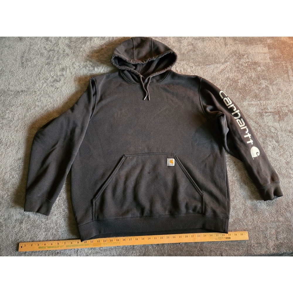 Carhartt Hoodie Men XL Black Good Loose Fit Graphic Sleeve Logo K288 Pullover